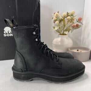 Sorel Hi-Line Lace Up Combat Boot Black Jet NL4804-010 Women's 7.5 NWOB